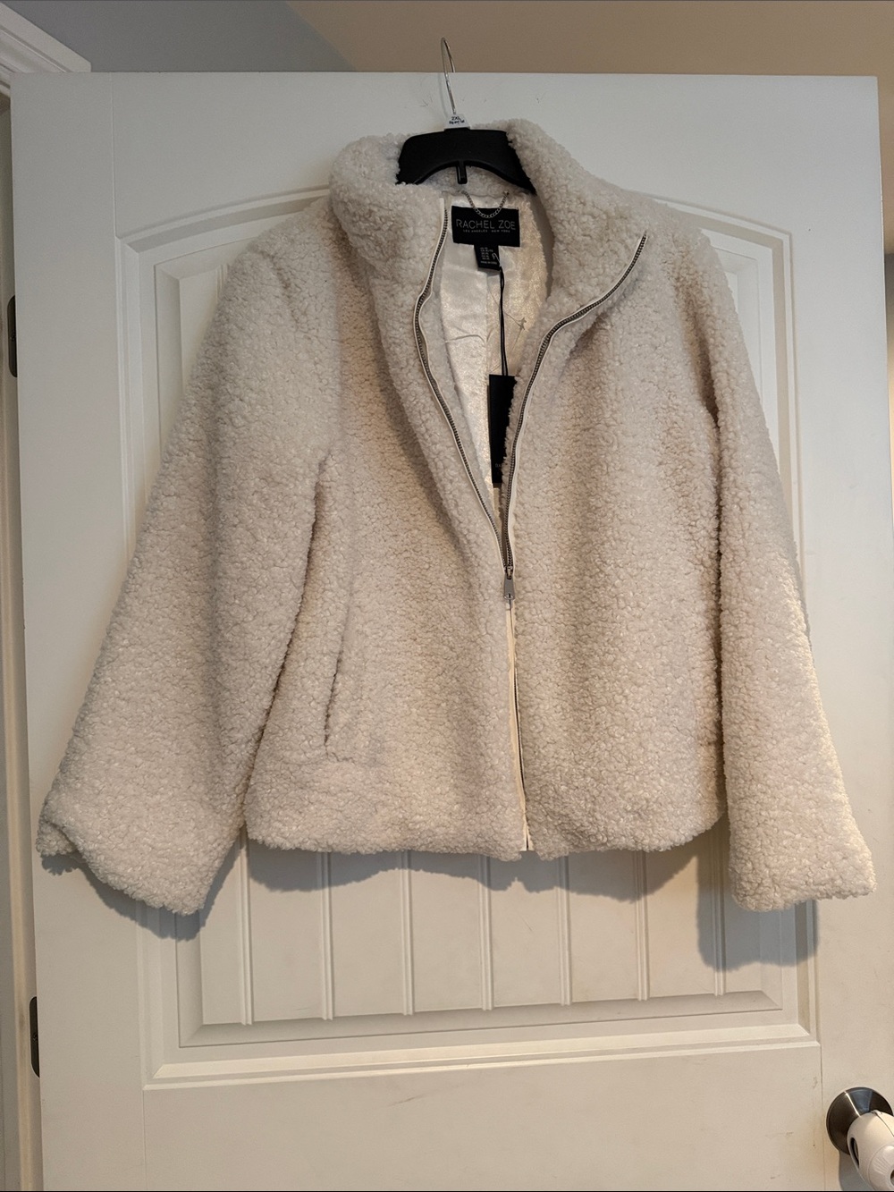 Rachel Zoe Off-White Teddy Sherpa Zip Jacket XL